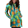 Blue Tropical Hawaiian Pineapple Print Hoodie Dress-grizzshop