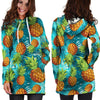 Blue Tropical Hawaiian Pineapple Print Hoodie Dress-grizzshop