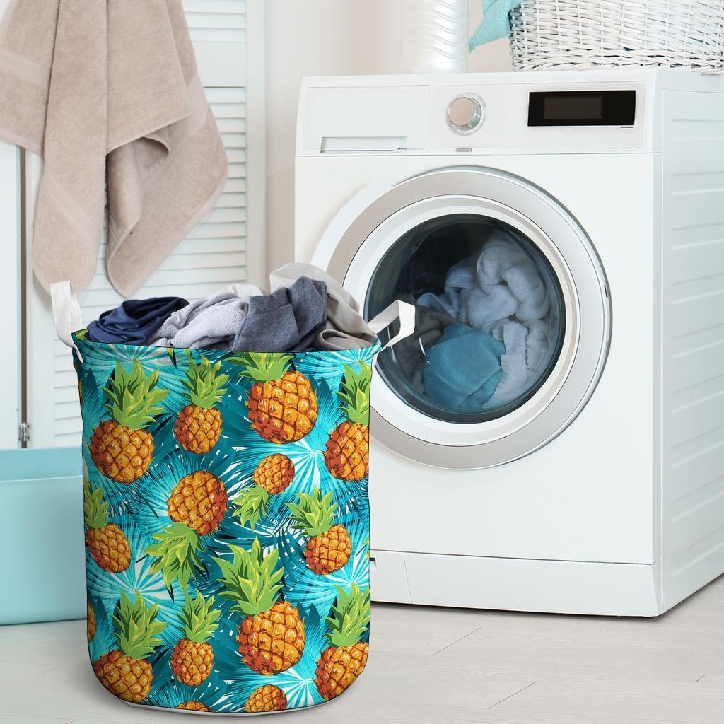 Blue Tropical Hawaiian Pineapple Print Laundry Basket-grizzshop