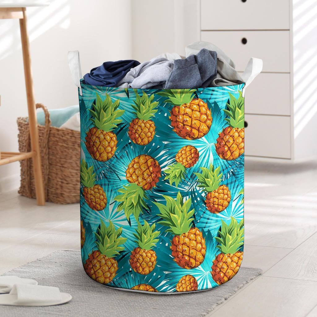 Blue Tropical Hawaiian Pineapple Print Laundry Basket-grizzshop