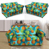 Blue Tropical Hawaiian Pineapple Print Loveseat Cover-grizzshop