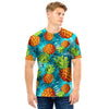 Blue Tropical Hawaiian Pineapple Print Men T Shirt-grizzshop