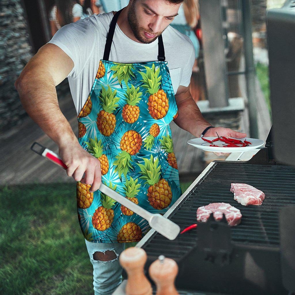 Blue Tropical Hawaiian Pineapple Print Men's Apron-grizzshop