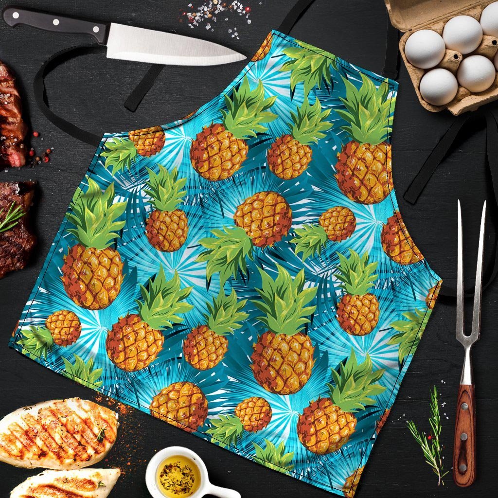 Blue Tropical Hawaiian Pineapple Print Men's Apron-grizzshop