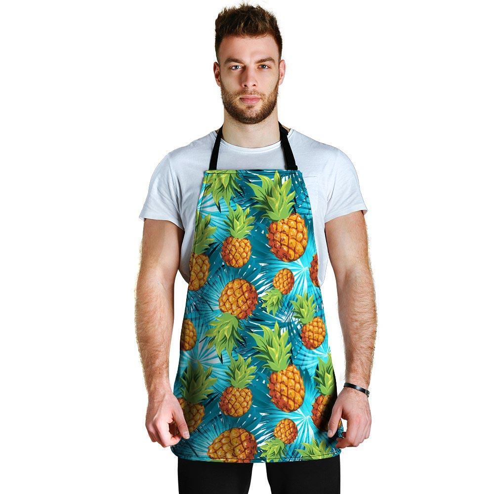 Blue Tropical Hawaiian Pineapple Print Men's Apron-grizzshop