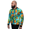 Blue Tropical Hawaiian Pineapple Print Men's Bomber Jacket-grizzshop