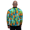 Blue Tropical Hawaiian Pineapple Print Men's Bomber Jacket-grizzshop