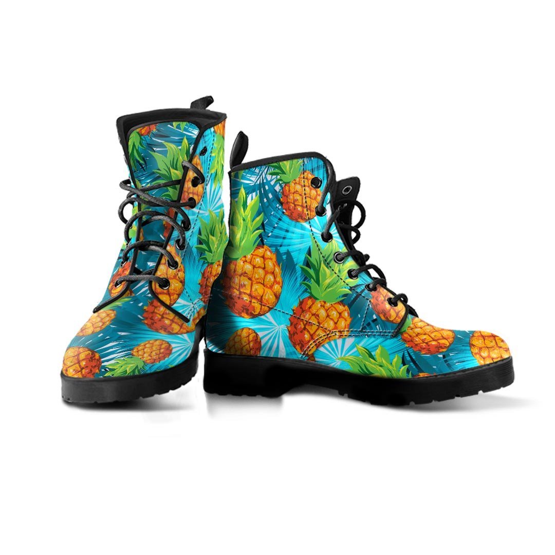 Blue Tropical Hawaiian Pineapple Print Men's Boots-grizzshop