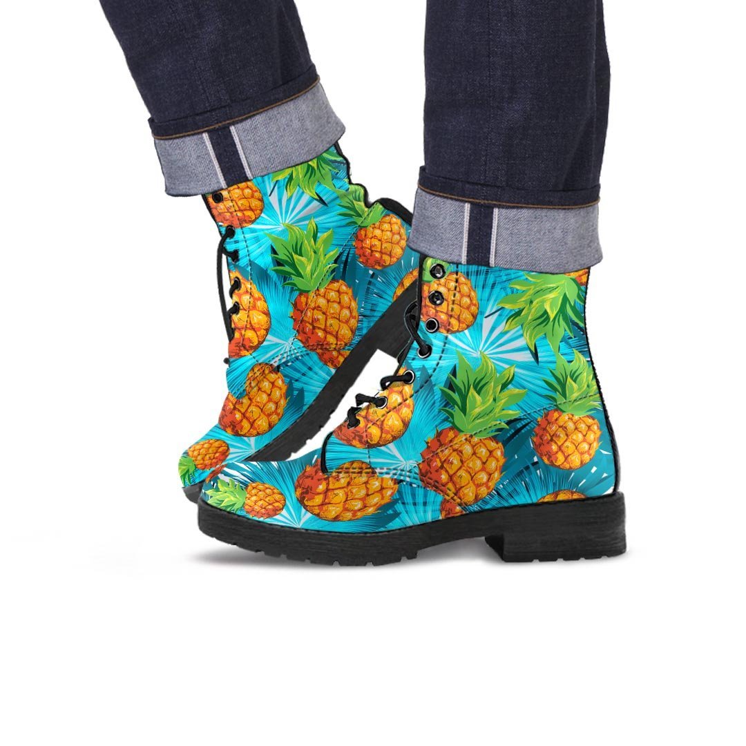 Blue Tropical Hawaiian Pineapple Print Men's Boots-grizzshop