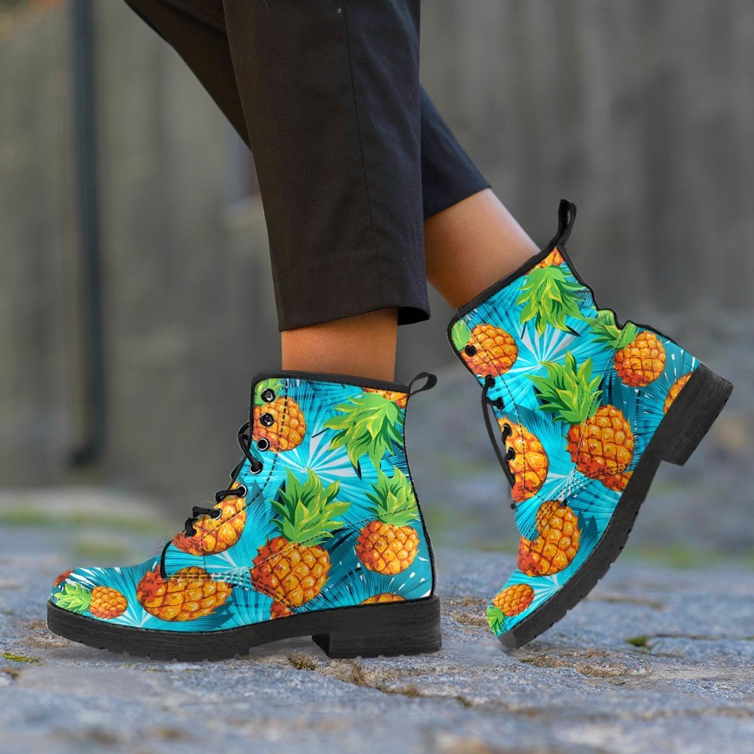 Blue Tropical Hawaiian Pineapple Print Men's Boots-grizzshop