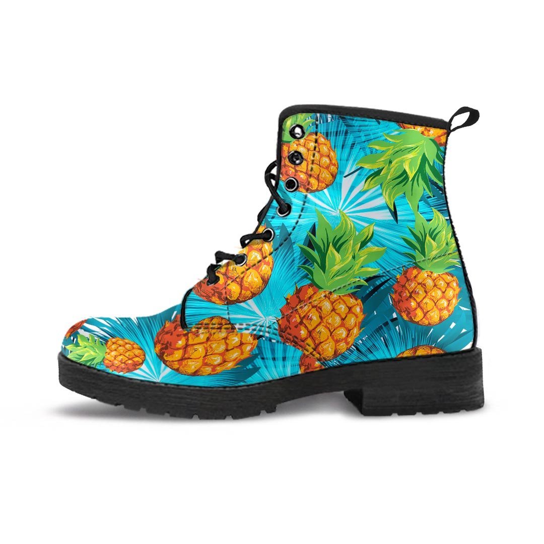 Blue Tropical Hawaiian Pineapple Print Men's Boots-grizzshop