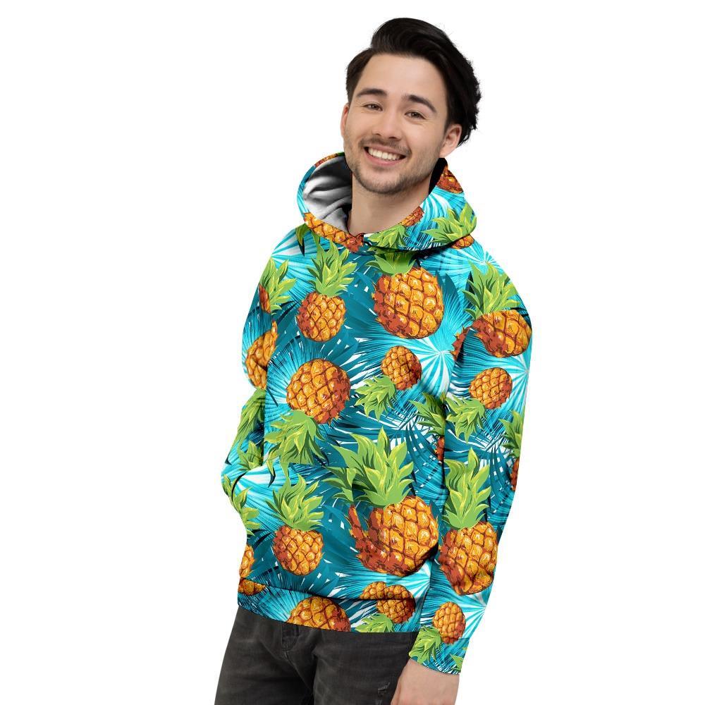 Blue Tropical Hawaiian Pineapple Print Men's Hoodie-grizzshop