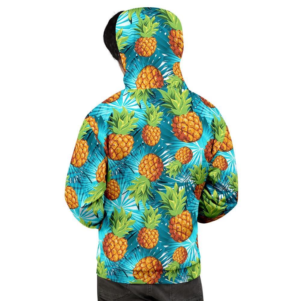 Blue Tropical Hawaiian Pineapple Print Men's Hoodie-grizzshop