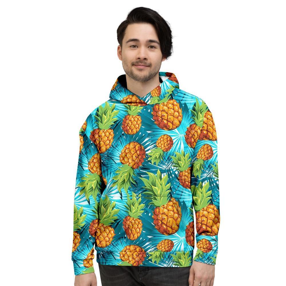 Blue Tropical Hawaiian Pineapple Print Men's Hoodie-grizzshop