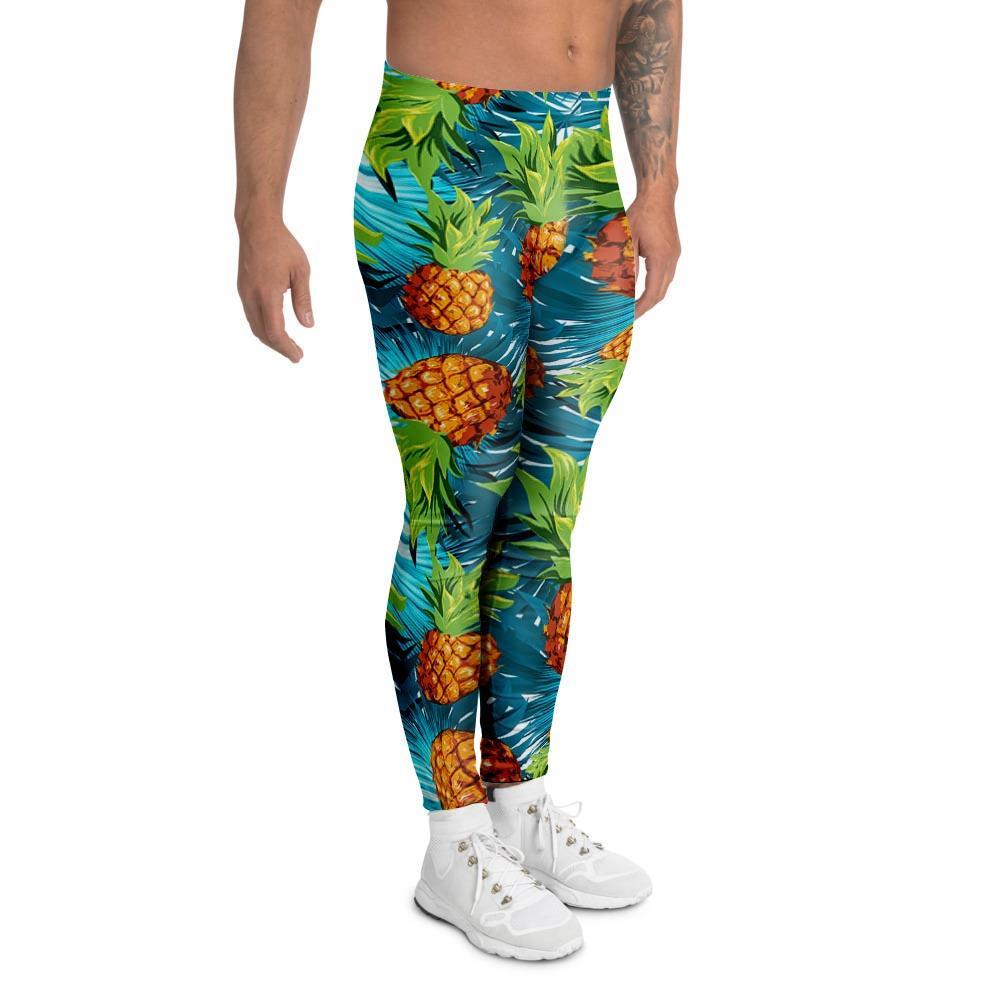 Blue Tropical Hawaiian Pineapple Print Men's Leggings-grizzshop