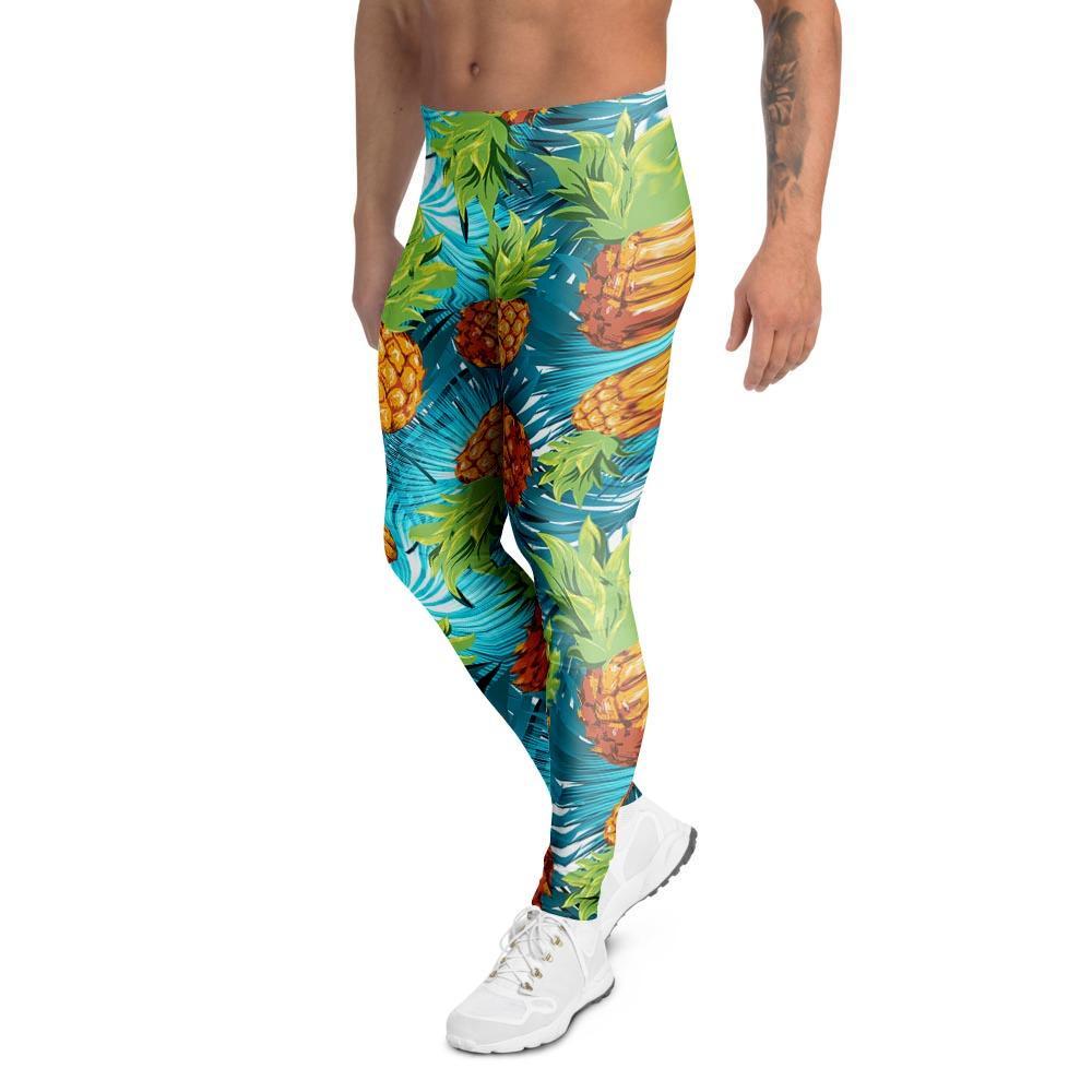 Blue Tropical Hawaiian Pineapple Print Men's Leggings-grizzshop