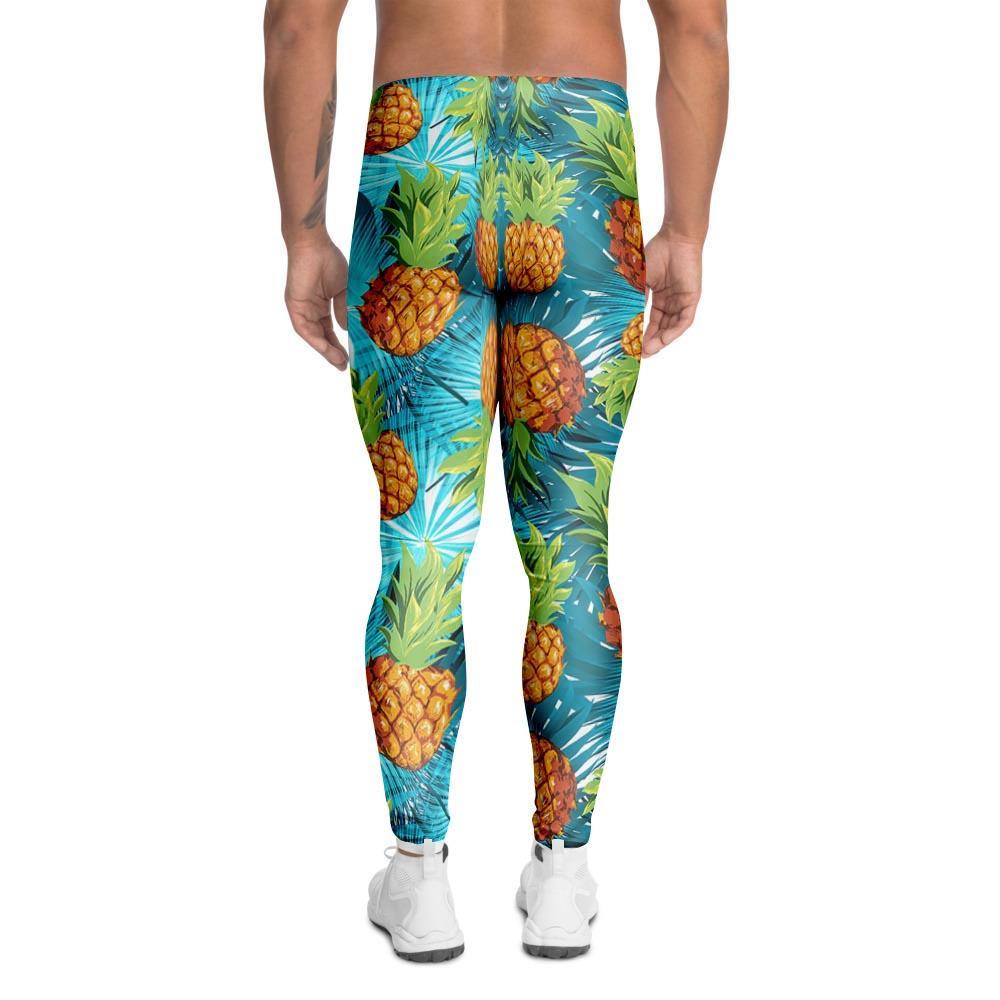 Blue Tropical Hawaiian Pineapple Print Men's Leggings-grizzshop