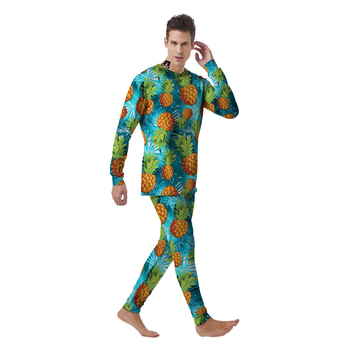 Blue Tropical Hawaiian Pineapple Print Men's Pajamas-grizzshop