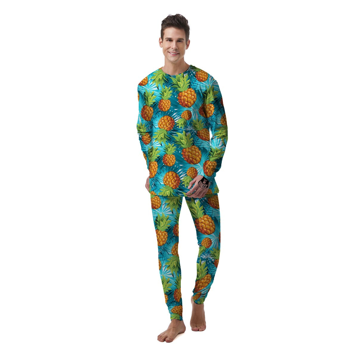 Blue Tropical Hawaiian Pineapple Print Men's Pajamas-grizzshop