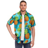 Blue Tropical Hawaiian Pineapple Print Men's Short Sleeve Shirt-grizzshop