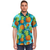 Blue Tropical Hawaiian Pineapple Print Men's Short Sleeve Shirt-grizzshop