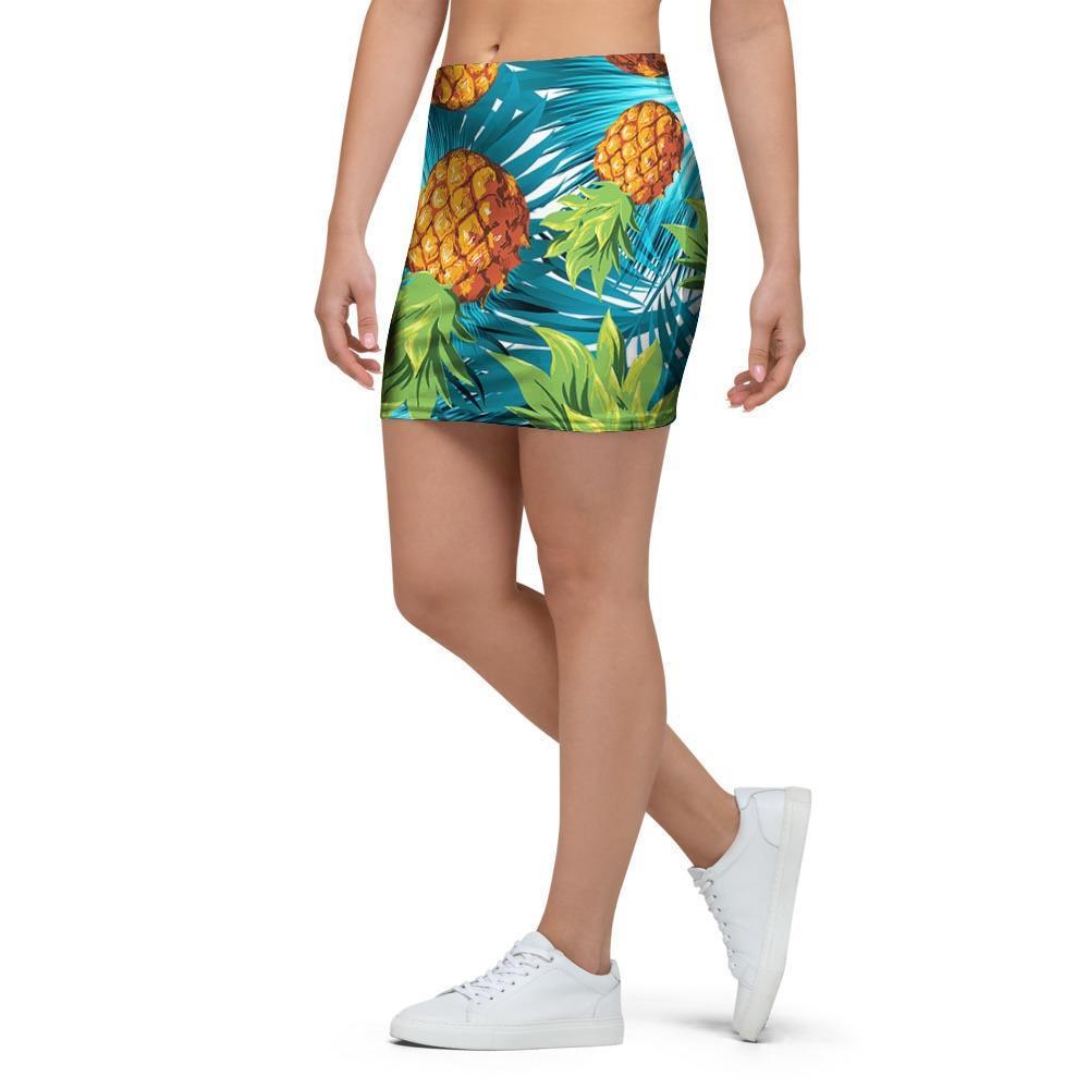 Blue Tropical Hawaiian Pineapple Print Mini Skirt-grizzshop