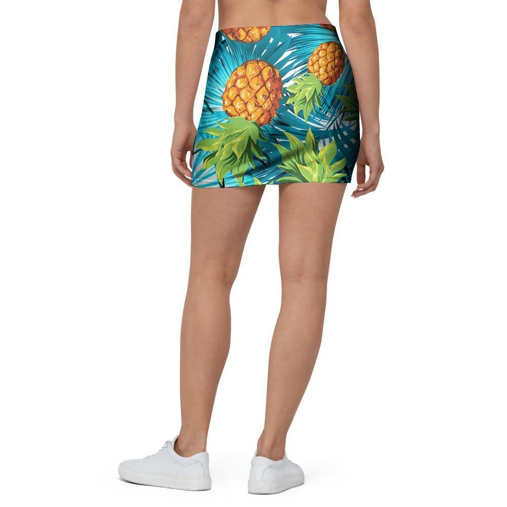 Blue Tropical Hawaiian Pineapple Print Mini Skirt-grizzshop