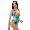 Blue Tropical Hawaiian Pineapple Print One Piece Swimsuite-grizzshop