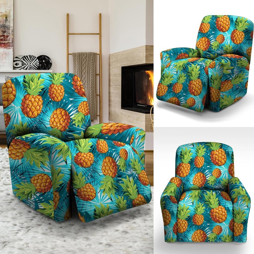 Blue Tropical Hawaiian Pineapple Print Recliner Cover-grizzshop