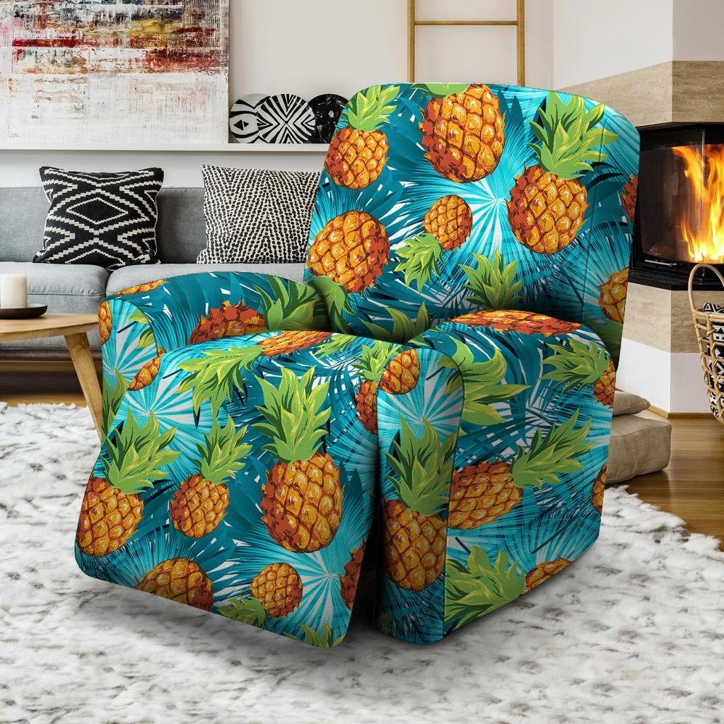 Blue Tropical Hawaiian Pineapple Print Recliner Cover-grizzshop