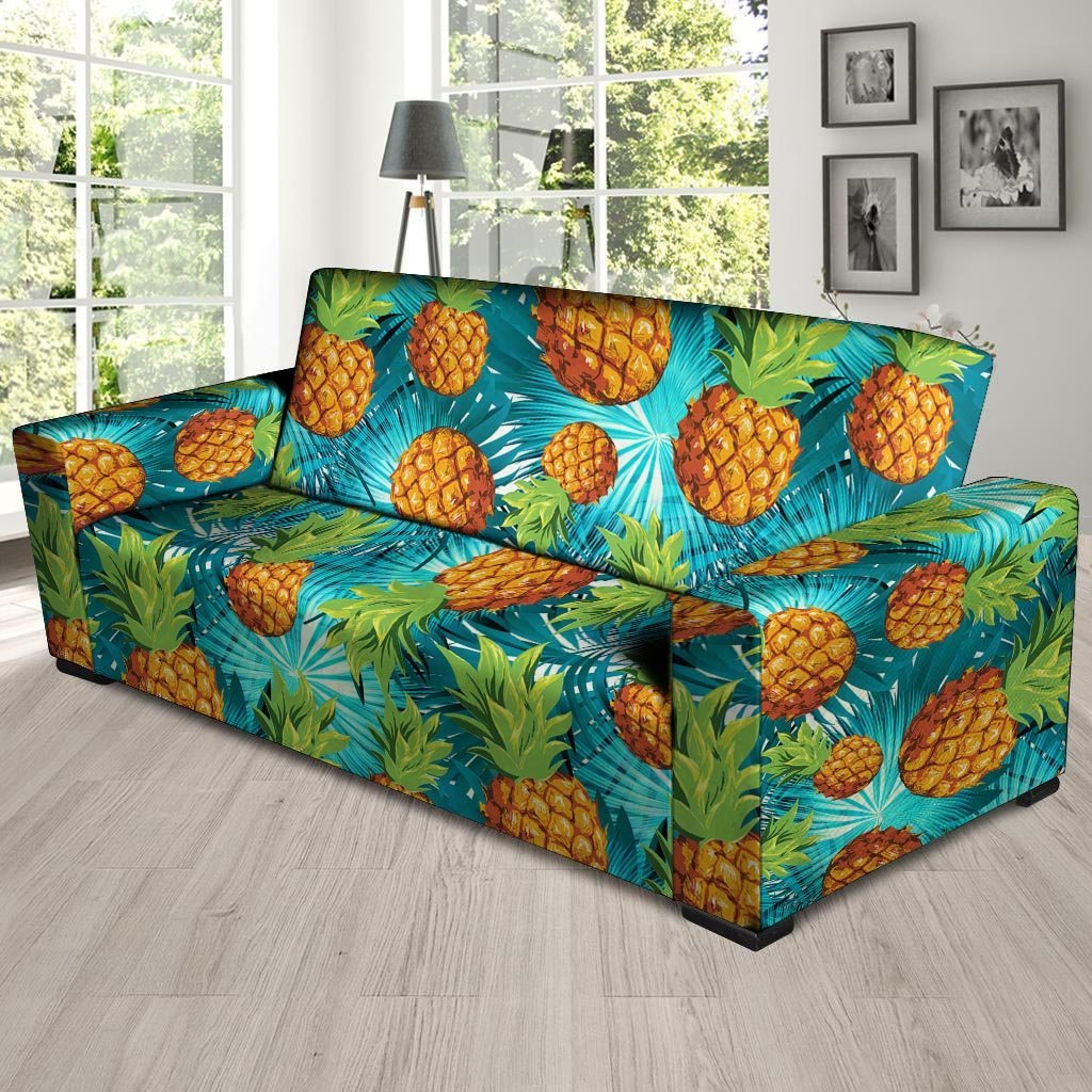 Blue Tropical Hawaiian Pineapple Print Sofa Cover-grizzshop