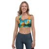 Blue Tropical Hawaiian Pineapple Print Sports Bra-grizzshop