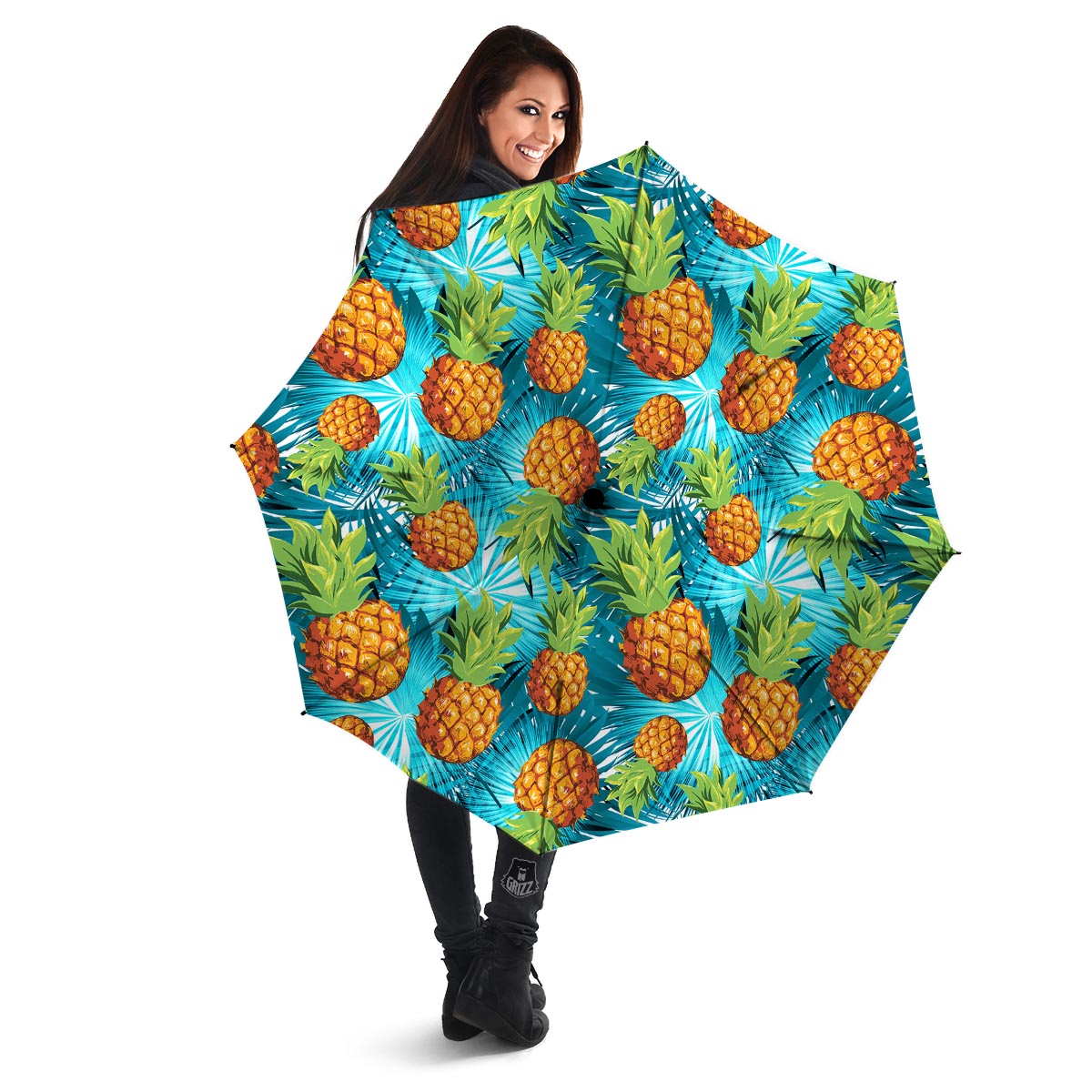 Blue Tropical Hawaiian Pineapple Print Umbrella-grizzshop