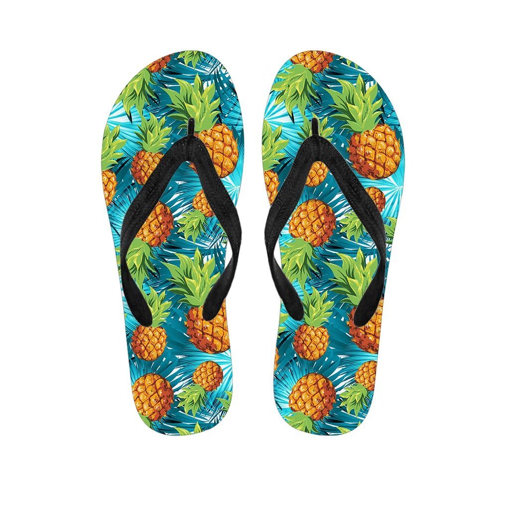 Blue Tropical Hawaiian Pineapple Print Women's Flip Flops-grizzshop
