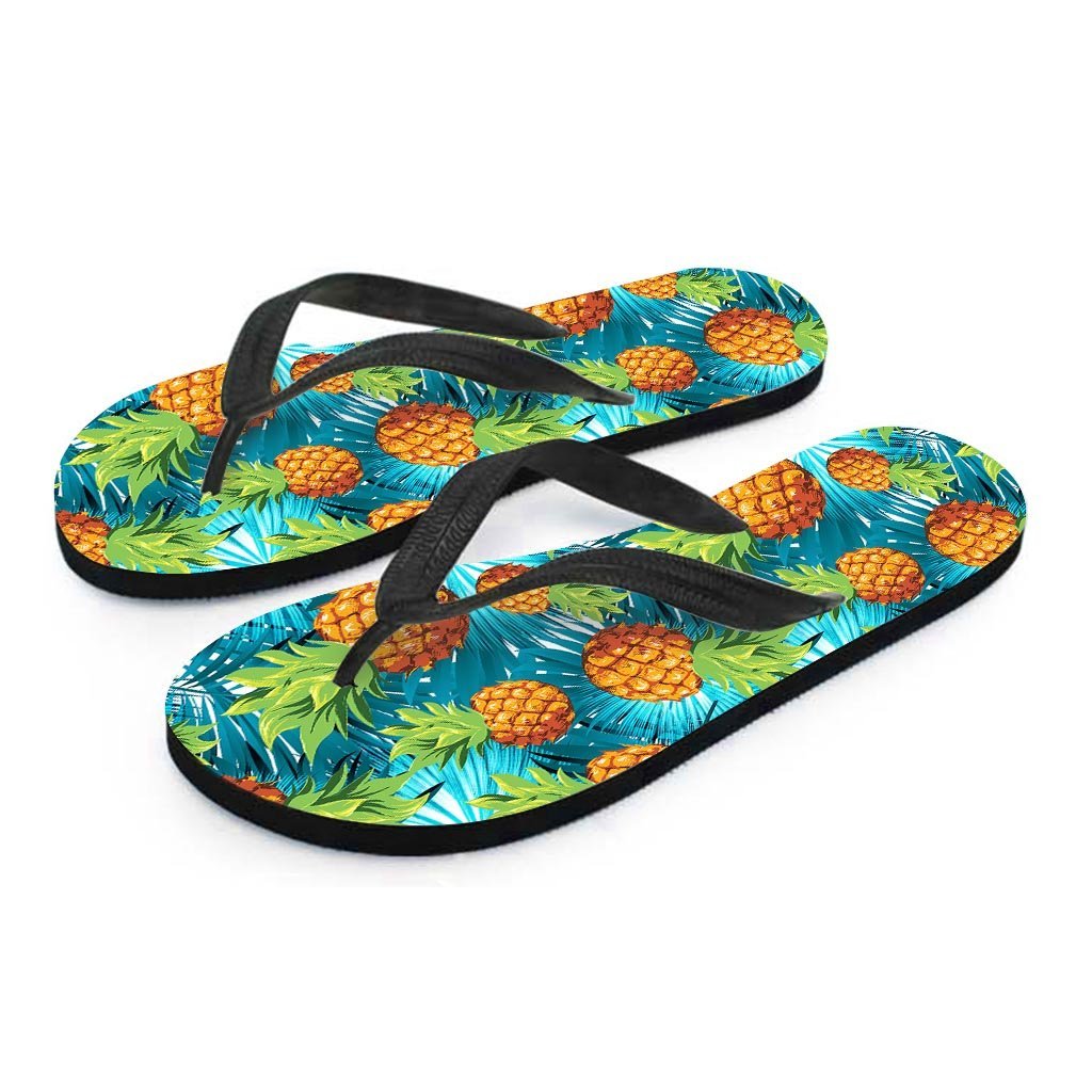 Blue Tropical Hawaiian Pineapple Print Women's Flip Flops-grizzshop