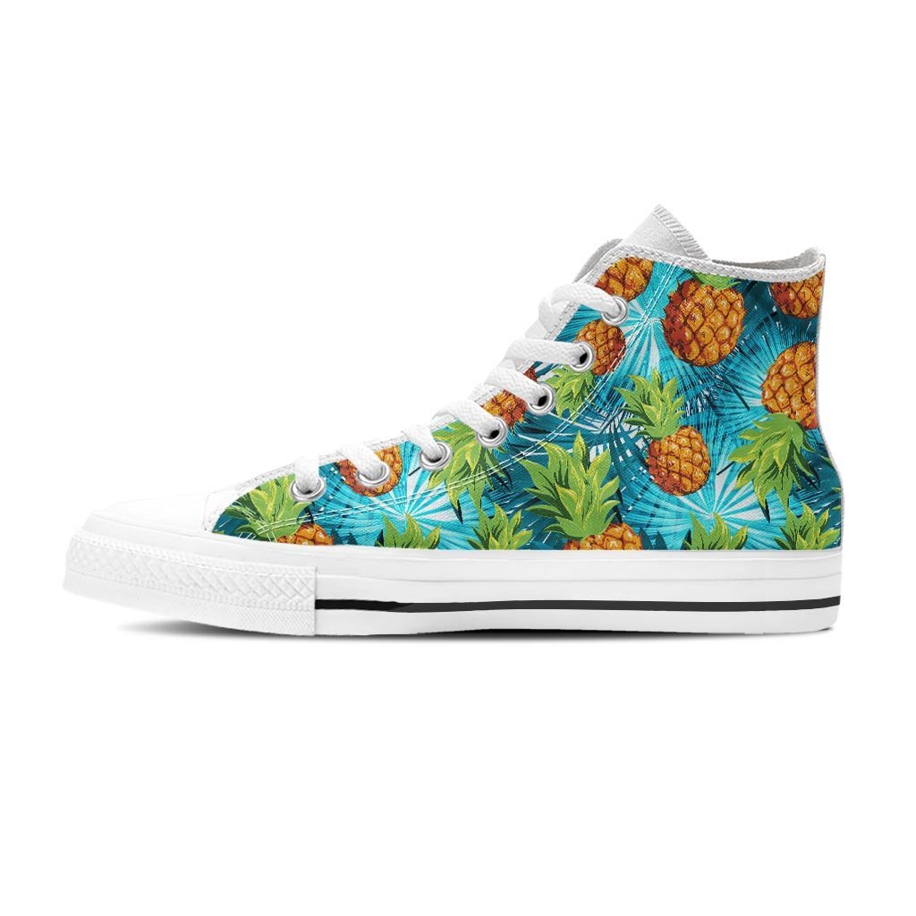 Blue Tropical Hawaiian Pineapple Print Women's High Top Shoes-grizzshop