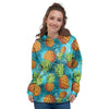 Blue Tropical Hawaiian Pineapple Print Women's Hoodie-grizzshop