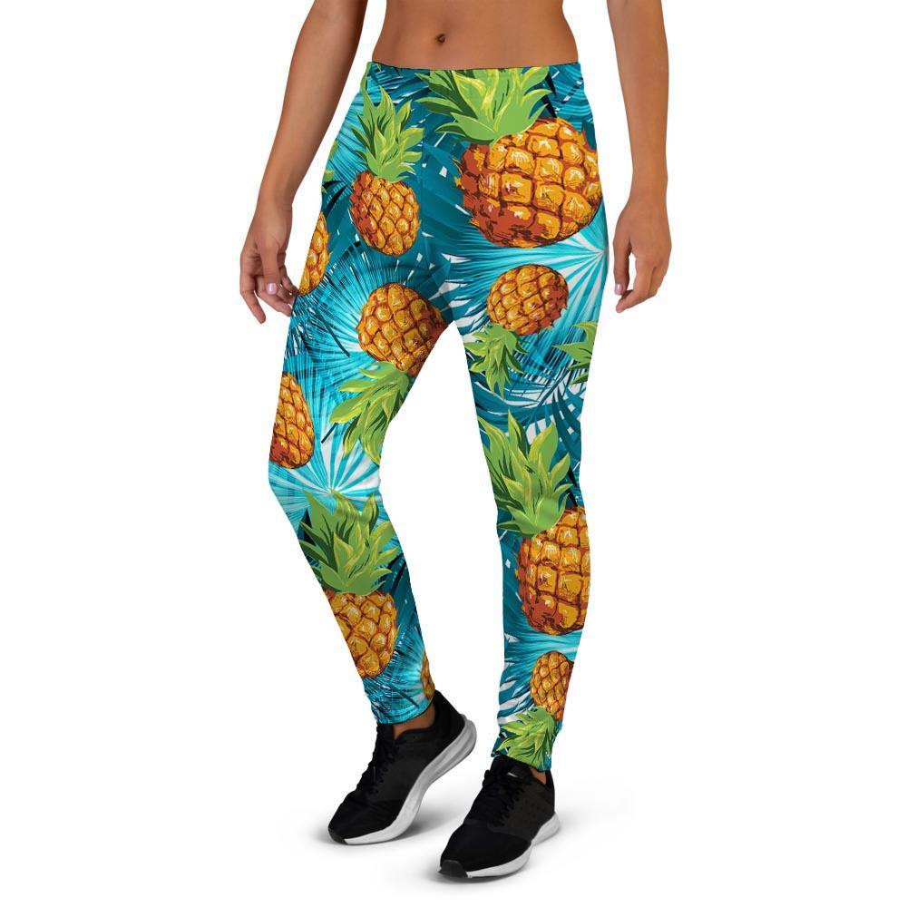 Blue Tropical Hawaiian Pineapple Print Women's Joggers-grizzshop