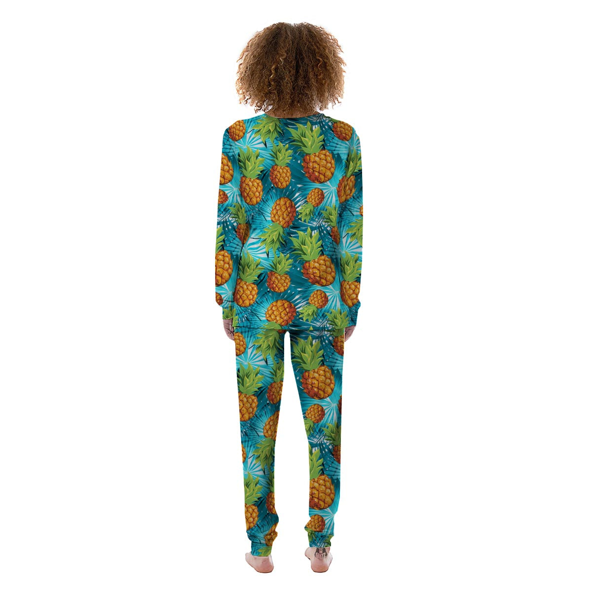 Blue Tropical Hawaiian Pineapple Print Women's Pajamas-grizzshop