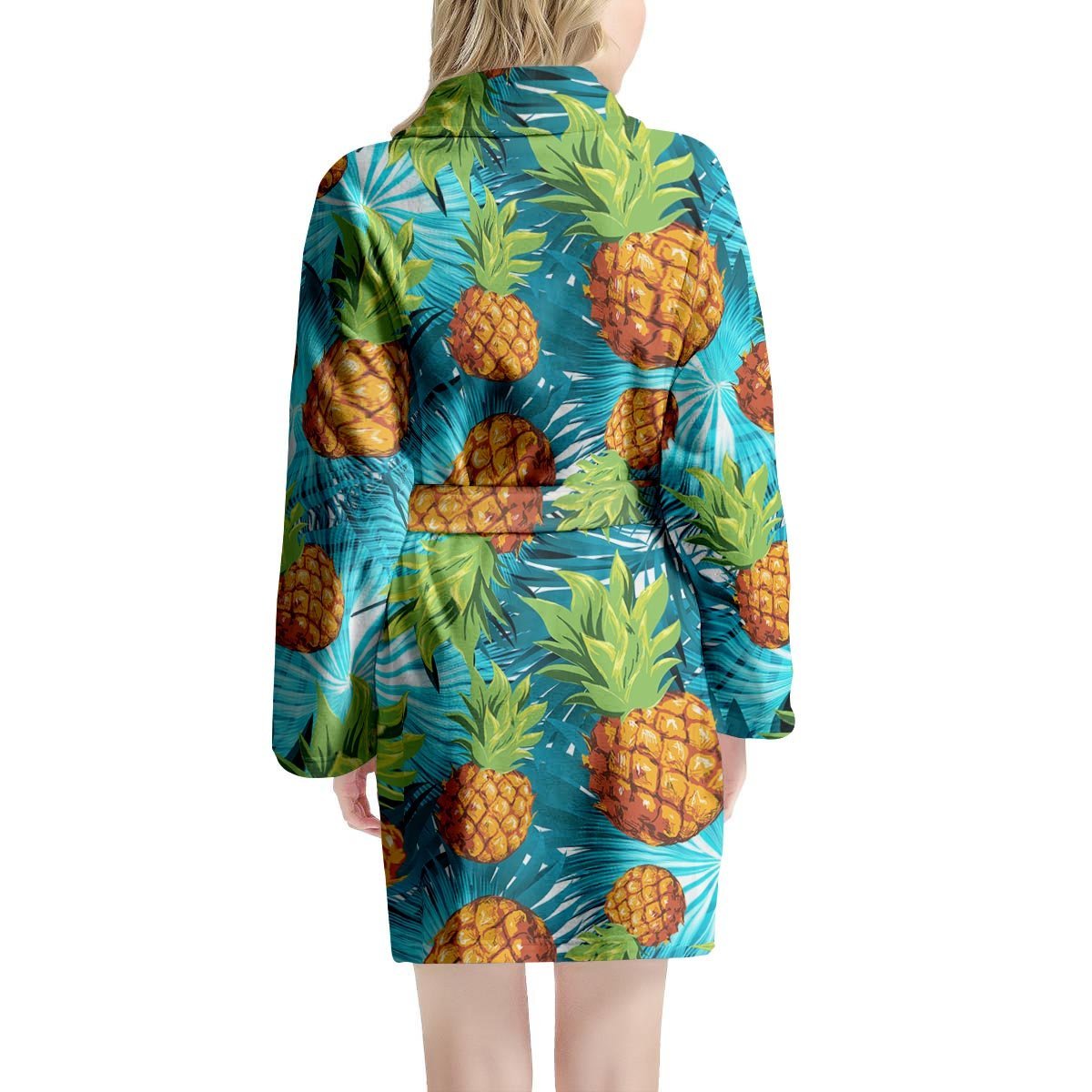 Blue Tropical Hawaiian Pineapple Print Women's Robe-grizzshop