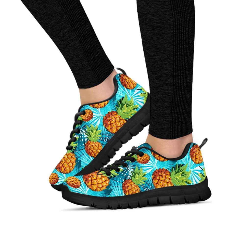 Blue Tropical Hawaiian Pineapple Print Women's Sneakers-grizzshop