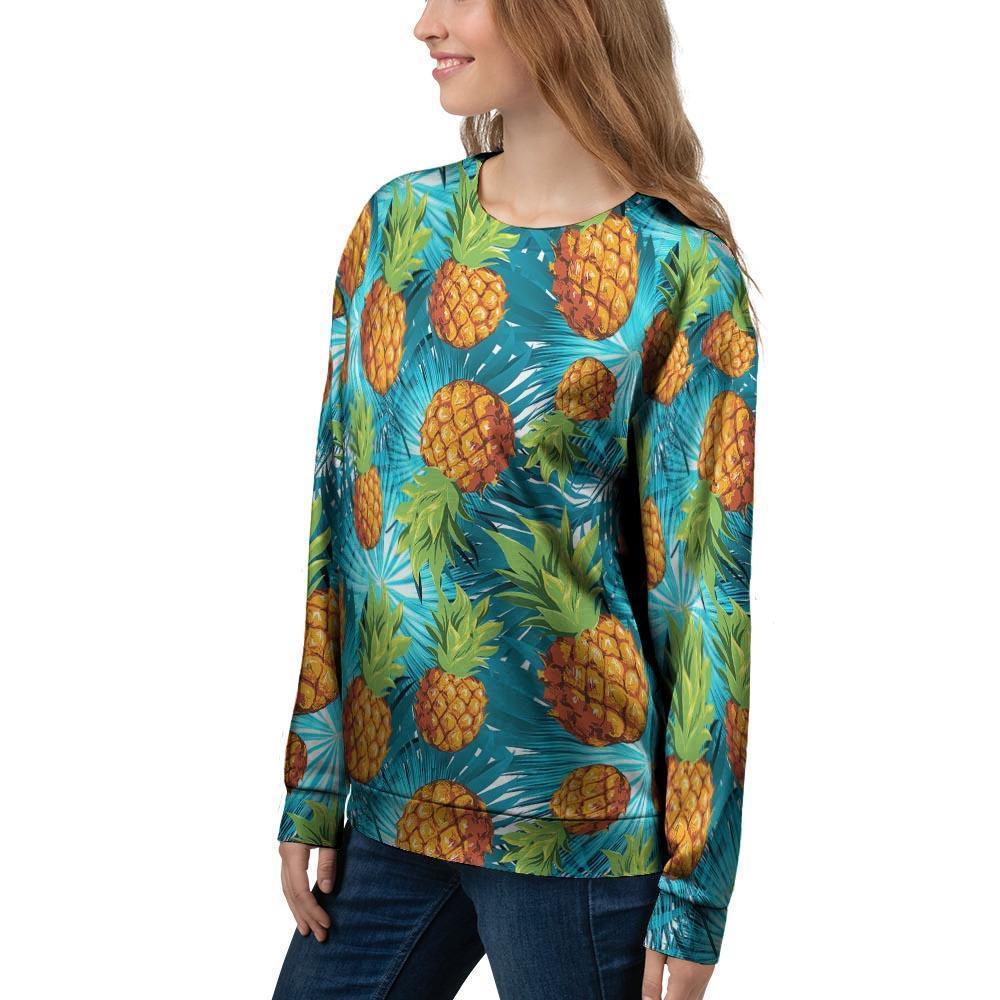 Blue Tropical Hawaiian Pineapple Print Women's Sweatshirt-grizzshop