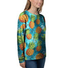 Blue Tropical Hawaiian Pineapple Print Women's Sweatshirt-grizzshop