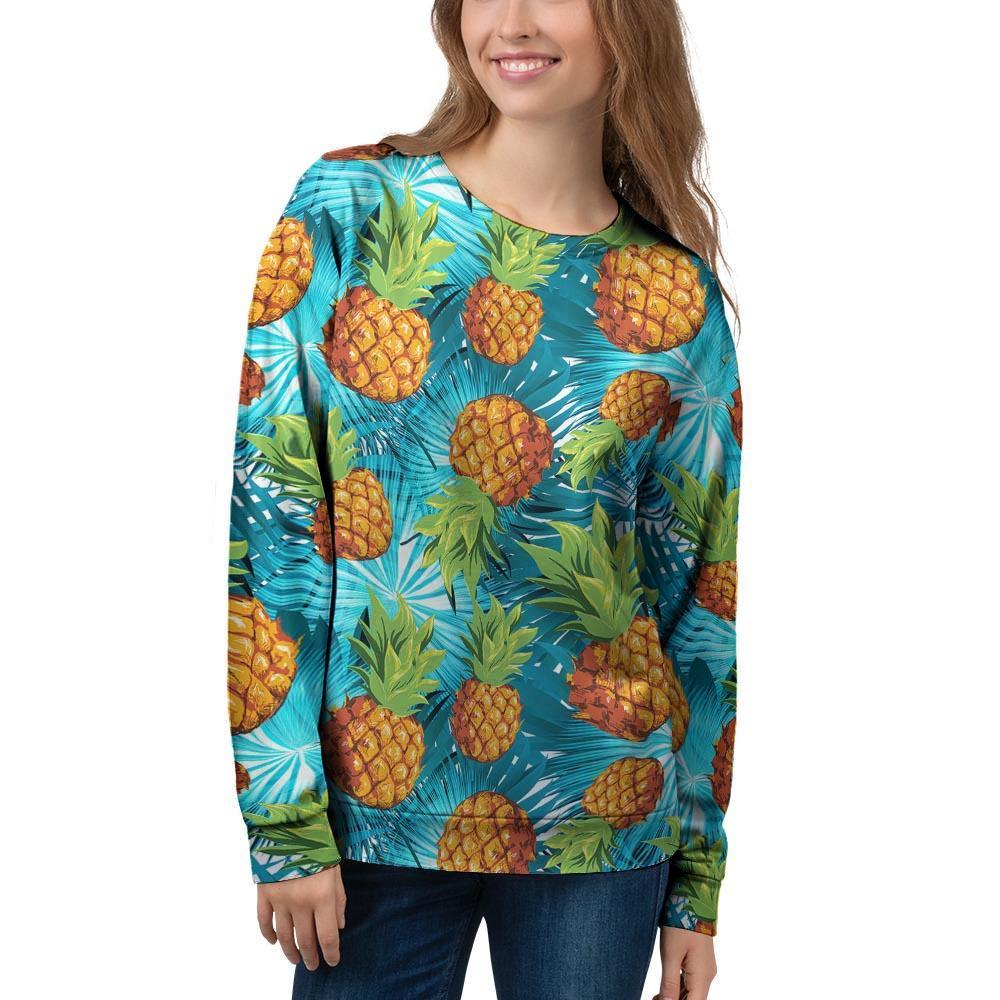 Blue Tropical Hawaiian Pineapple Print Women's Sweatshirt-grizzshop