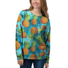 Blue Tropical Hawaiian Pineapple Print Women's Sweatshirt-grizzshop