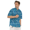 Blue Tropical Leaves Print Men's Short Sleeve Shirts-grizzshop