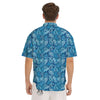 Blue Tropical Leaves Print Men's Short Sleeve Shirts-grizzshop