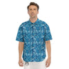 Blue Tropical Leaves Print Men's Short Sleeve Shirts-grizzshop