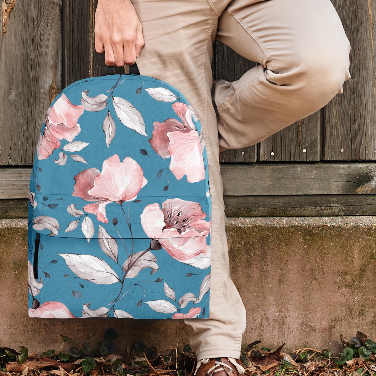 Blue Vintage Floral Print Backpack-grizzshop