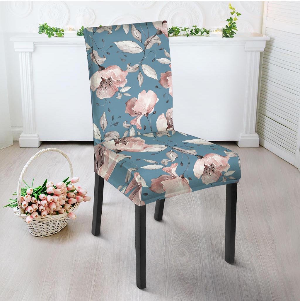 Blue Vintage Floral Print Chair Cover-grizzshop